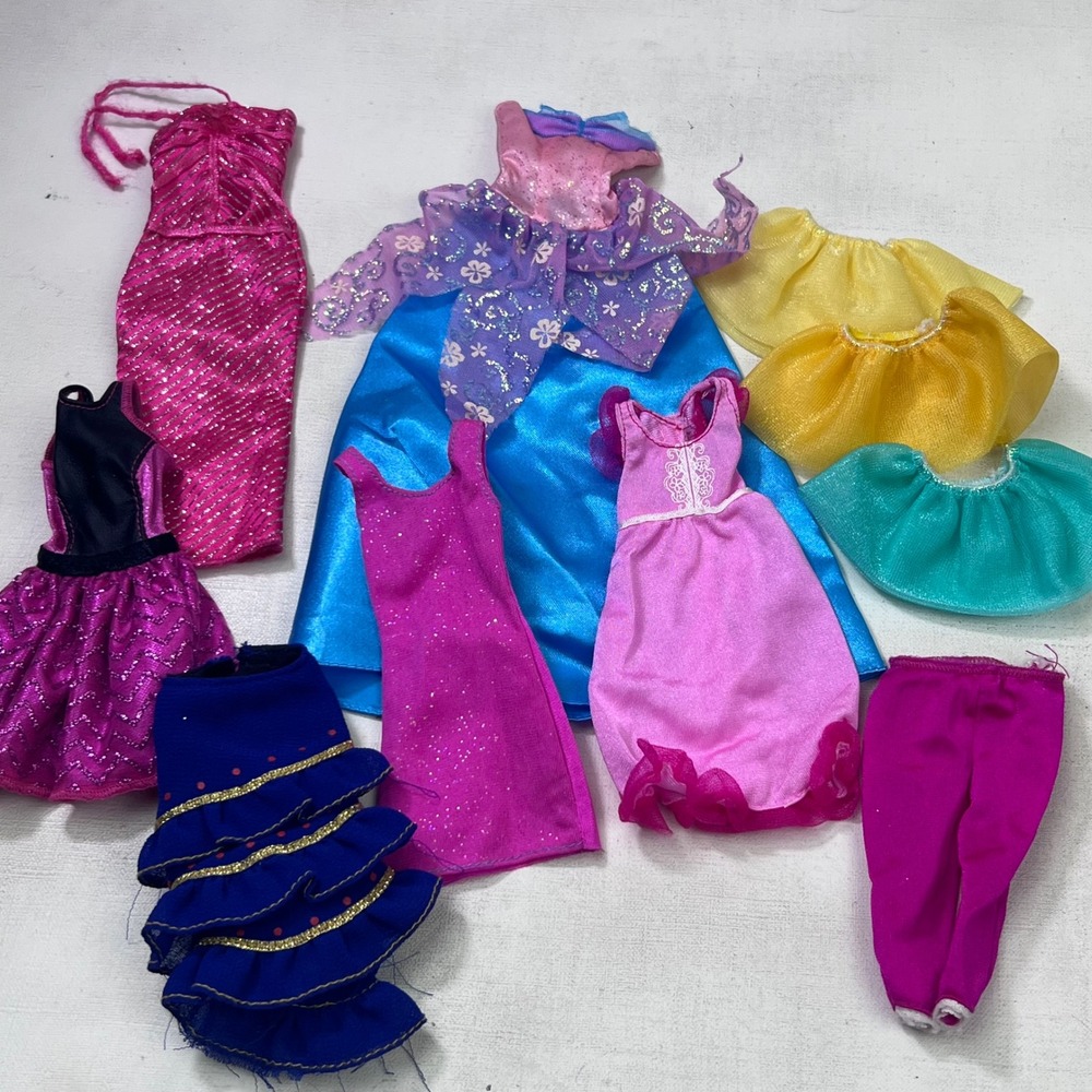 Mixed Doll Clothes Lot Pink Blue Ruffle Dress Skirt Pants Barbie Bratz Style 9pc